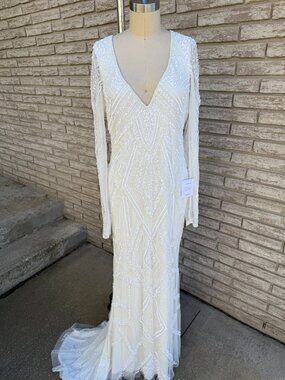 NWT Lulus Deedra White Sequin Beaded Backless Maxi Dress Large